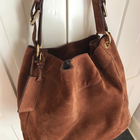 RALPH LAUREN COLLECTION LUXURY CHESTNUT SUEDE BUCKET BAG - Picture 4 of 12